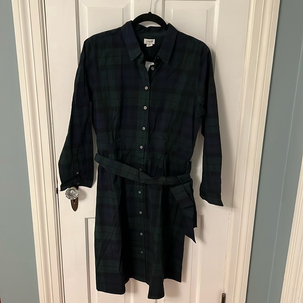 J.Crew Factory Blue/Black/Green Shirt Dress with Belt